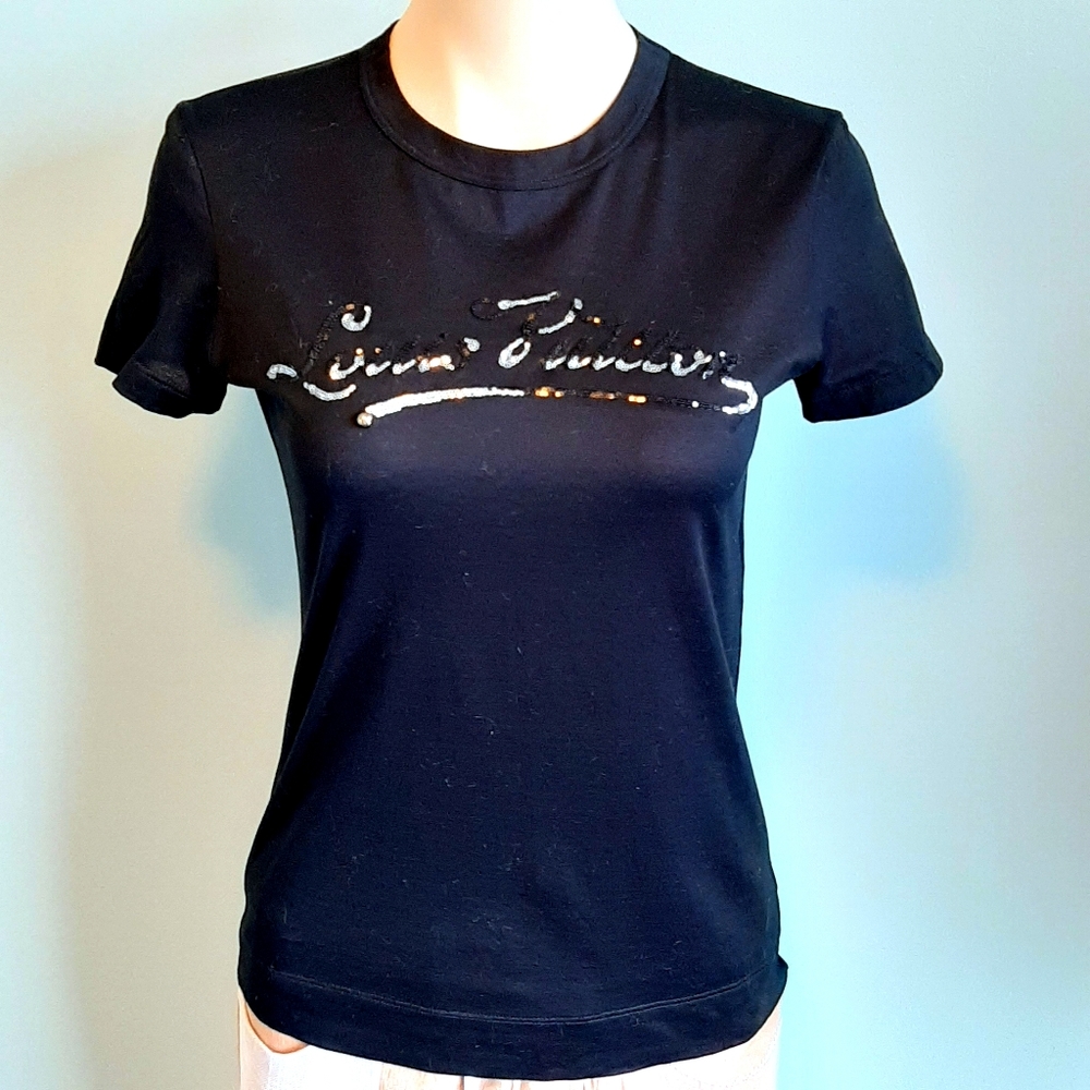 SOLD Louis Vuitton authentic sequins logo black tee - Picture 1 of 10